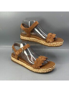 Naturalizer Neila Brown Suede Sandals With Woven Buckle Size 8M Espadrille